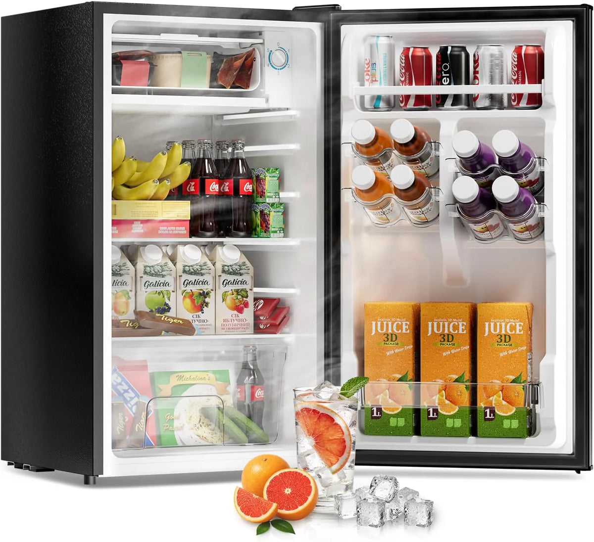 3.2 Cu Ft Mini Fridge with Freezer - Energy Efficient, Double Door Upright Freezer for Bedroom