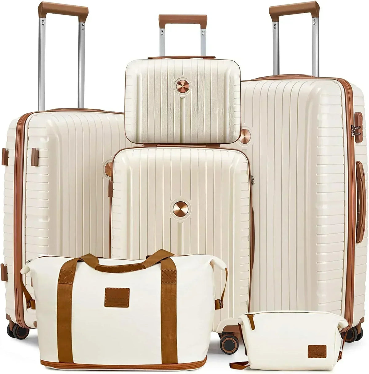 5-piece PP hardshell lightweight travel carry-on luggage set with dual spinner wheels