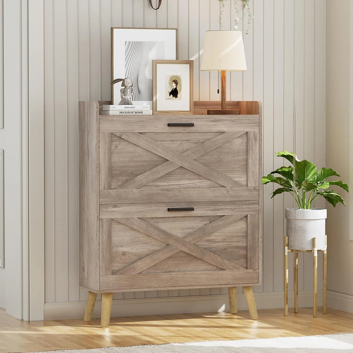 32 W Farmhouse Shoe Storage Cabinet Modern Hidden Slim Narrow Shoe Rack Cabinet