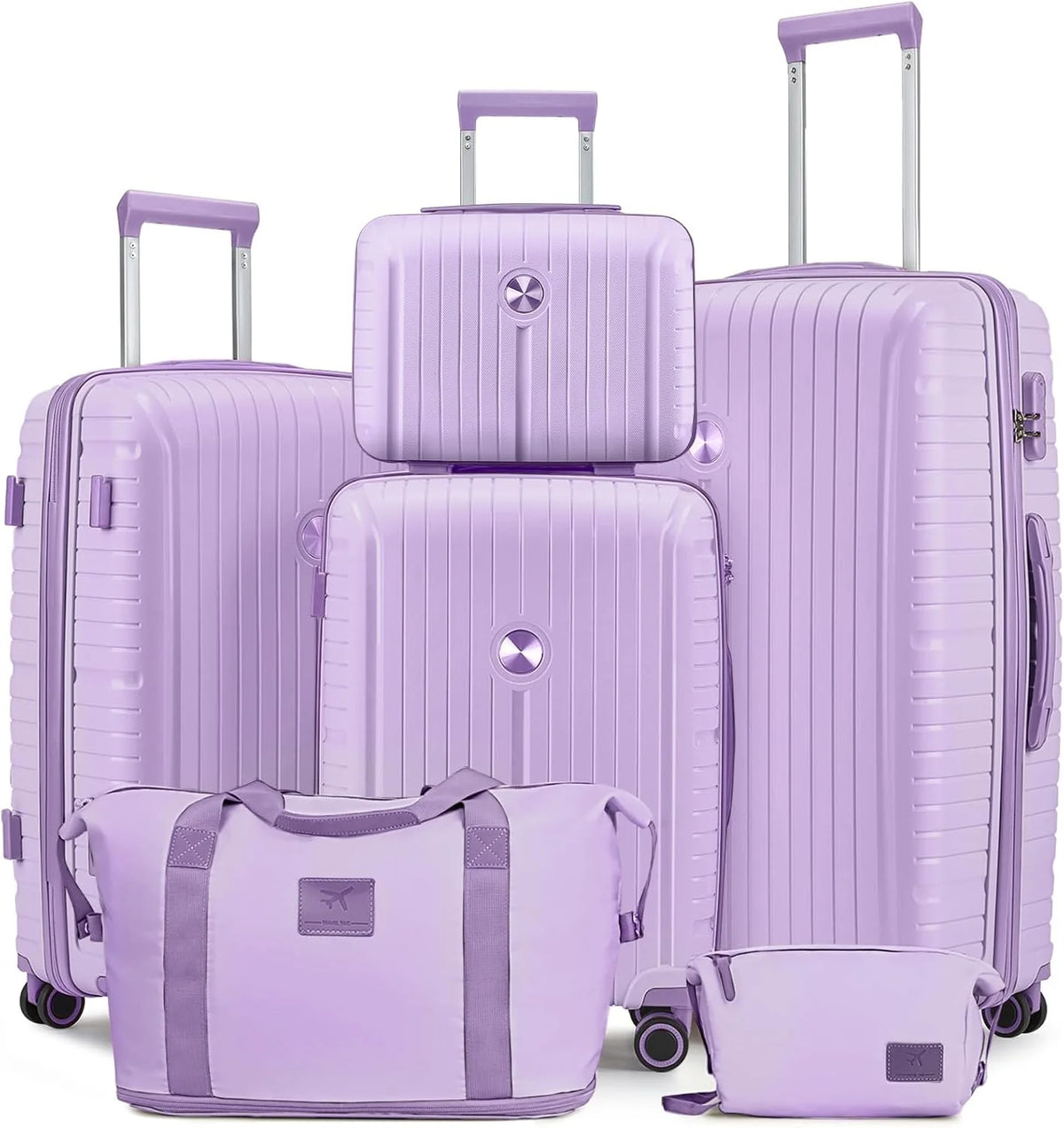 5-piece PP hardshell lightweight travel carry-on luggage set with dual spinner wheels and TSA lock