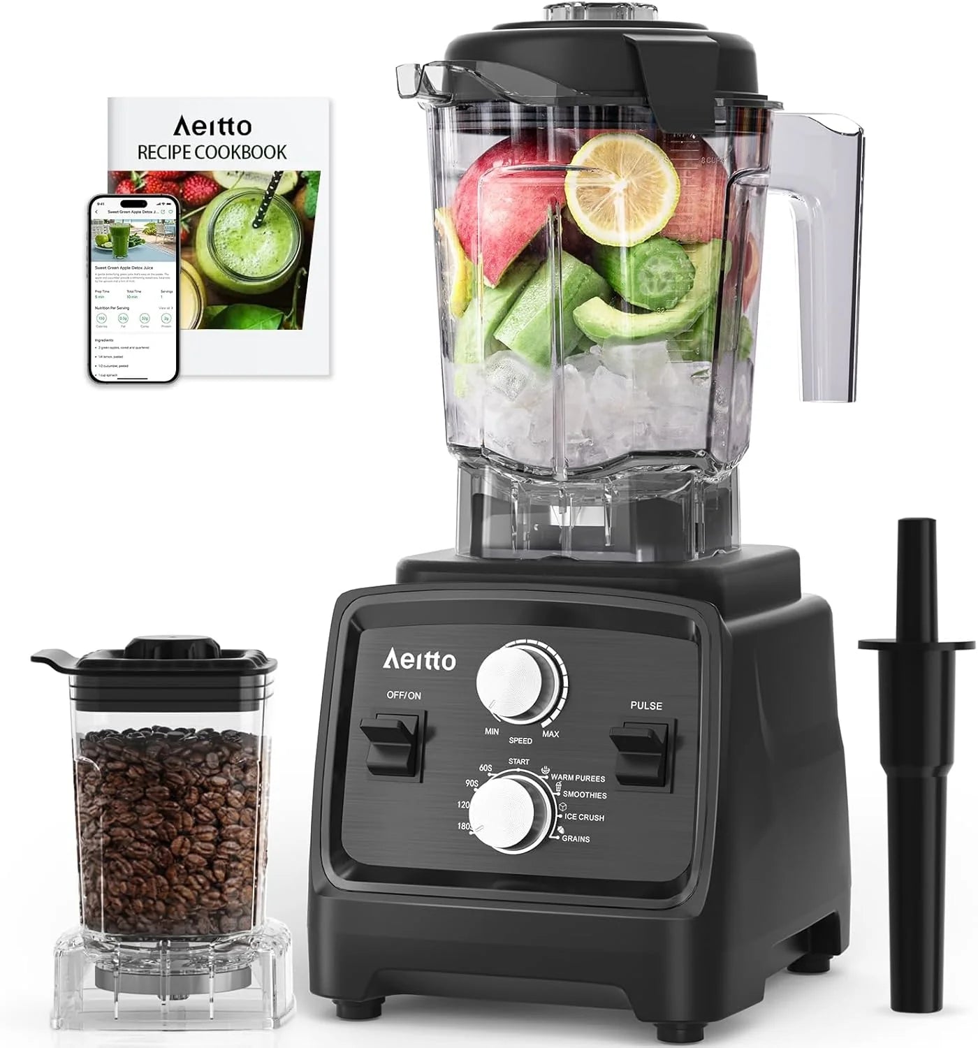 Aeitto Blenders for Kitchen with 1800W Motor, 68Oz. Large Capacity, 2-in-1 Blender & Grinder Combo