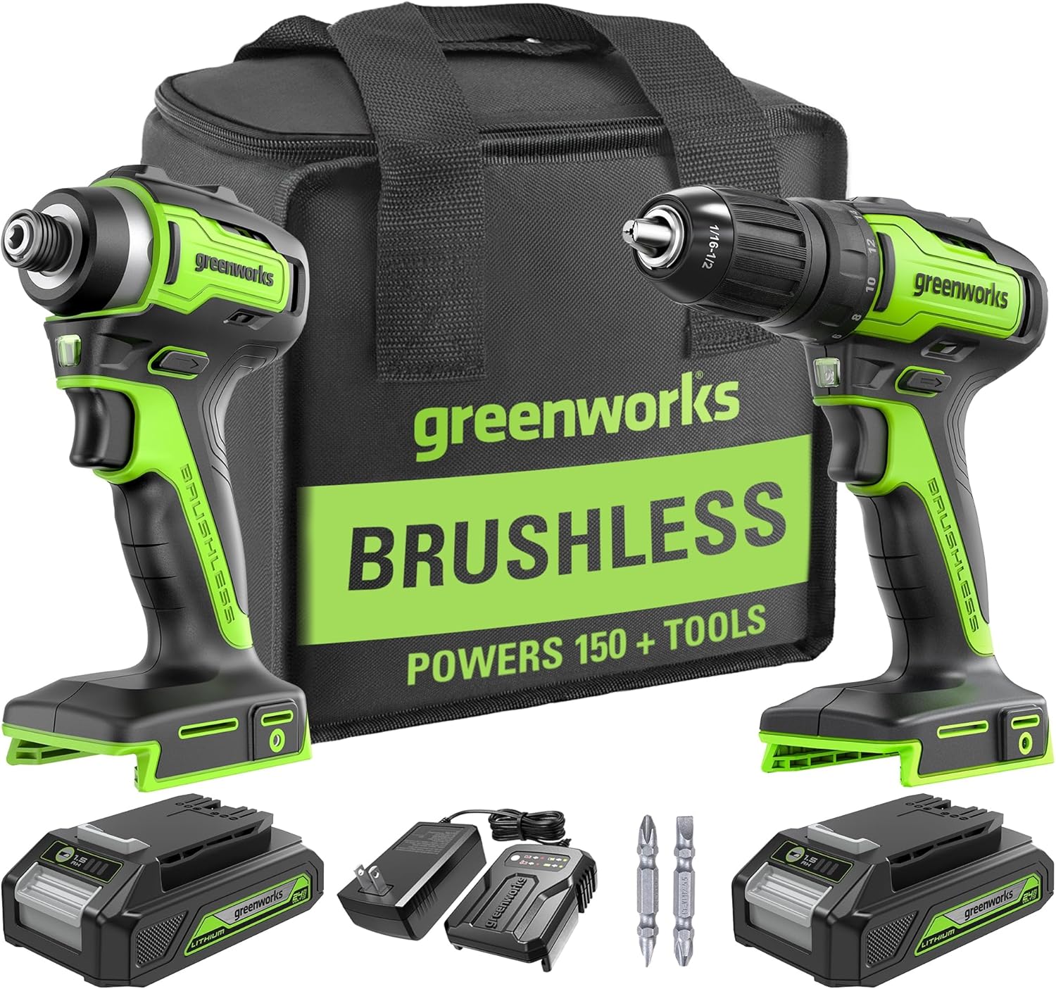 24V Brushless Cordless Drill Impact Driver Power Tool Combo Kit Included 1/2��Drill & 1/4��Hex