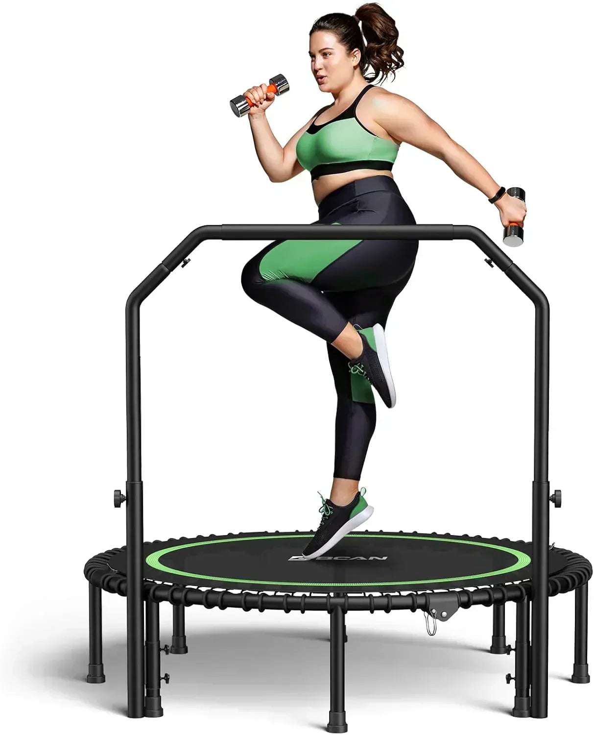 BCAN 450/550 LBS Foldable Mini Trampoline Fitness Trampoline Bungees Adjustable Foam Handle