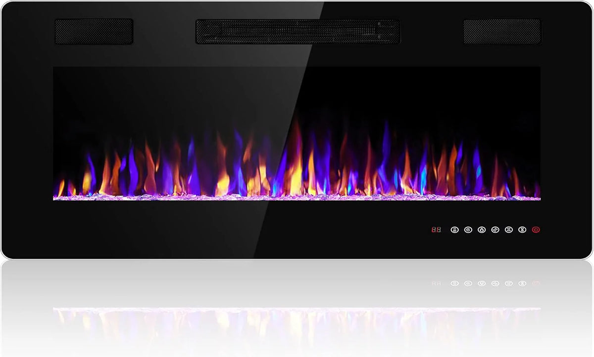 36 Inch Electric Fireplace Insert Ultra Thin Recessed Wall Mounted Fireplace Heater