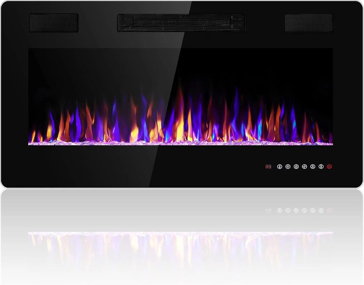 36 Inch Electric Fireplace Insert Ultra Thin Recessed Wall Mounted Fireplace Heater